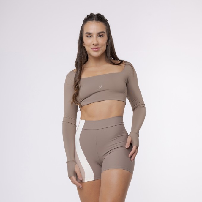 Top Cropped Manga Longa Sleek - Marrom Trufa - Eletrika