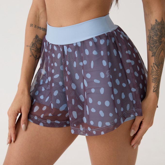 Short Duplo de Tule Estampado Bolso - Polka Dot