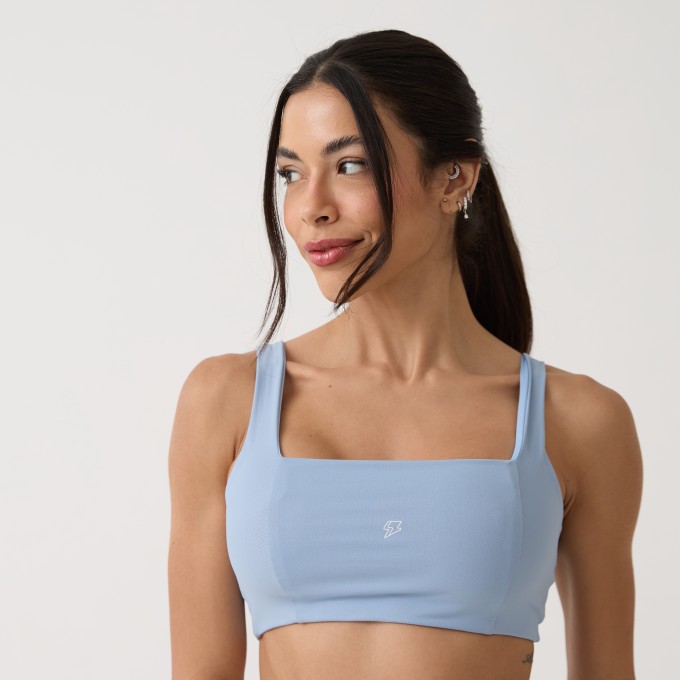 Top Camiseta Decote Quadrado - Azul Névoa