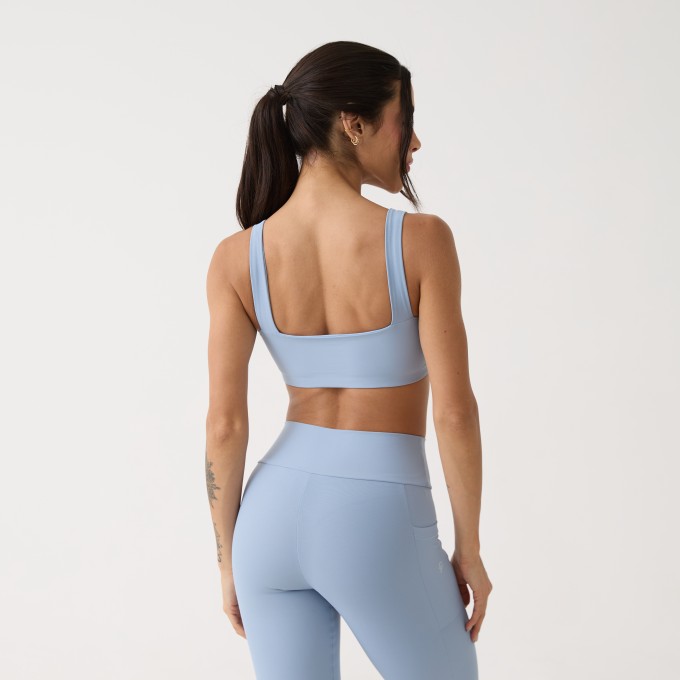Top Camiseta Decote Quadrado - Azul Névoa