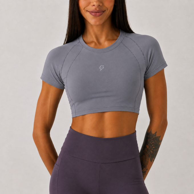 Cropped Raglan Anatômico - Ametista Cinza
