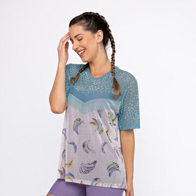 Camisão de Tule Estampado - Araras Aquarela