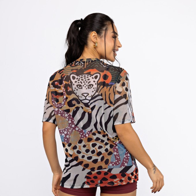 Camisão de Tule Estampado - Feras