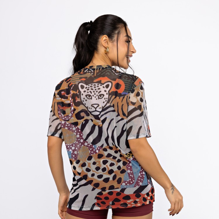 Camisão de Tule Estampado - Feras