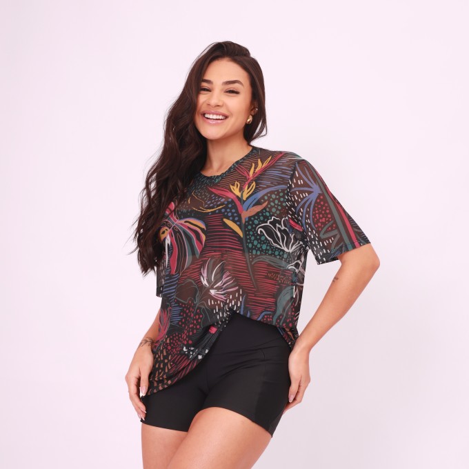 Camisão de Tule Estampado - Inverno Tropical