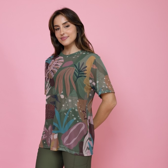 Camisão de Tule Estampado Mountain Leaf