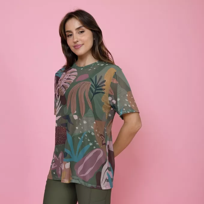 Camisão de Tule Estampado Mountain Leaf