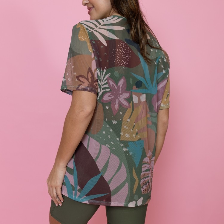 Camisão de Tule Estampado Mountain Leaf