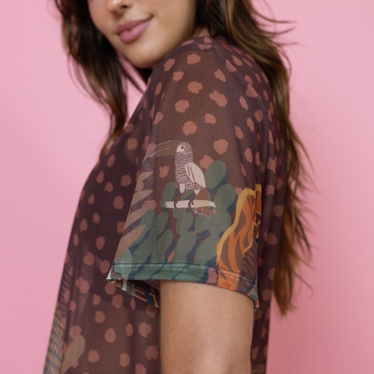 Camisão de Tule Estampado Choco Forest