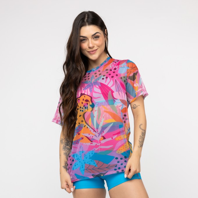 Camisão de Tule Estampado - Onça Pop