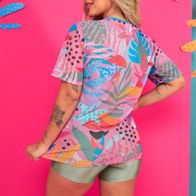 Camisão de Tule Estampado Onça Pop