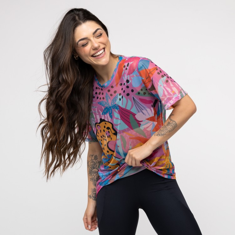 Camisão de Tule Estampado - Onça Pop