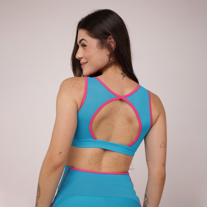 Top Abertura Costas Tela - Pink & Azul Malibu