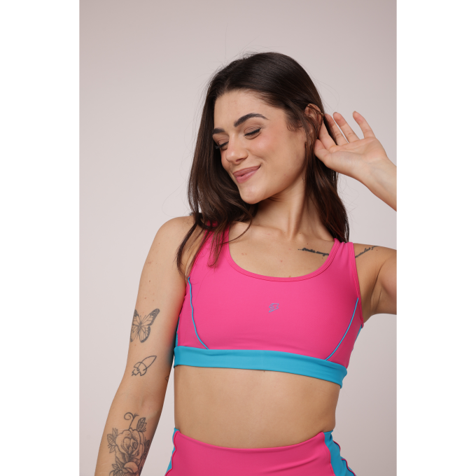 Top Abertura Costas Tela - Pink & Azul Malibu