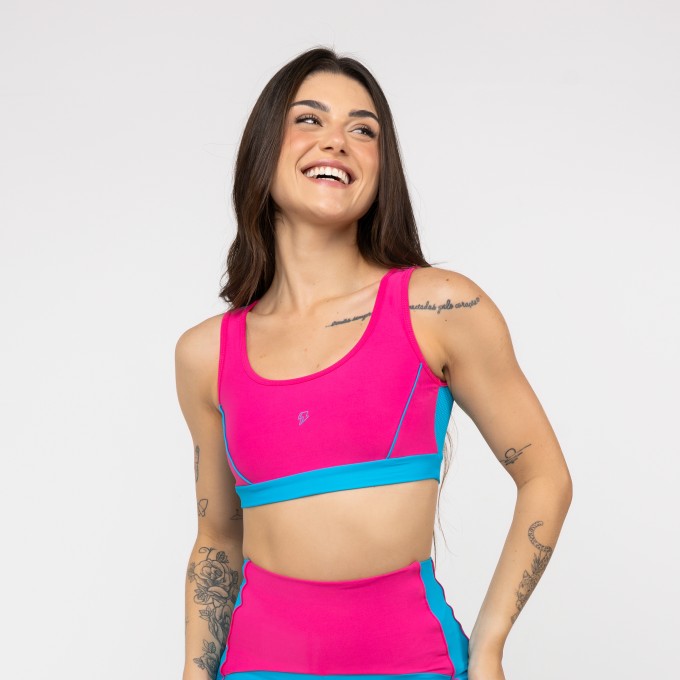 Top Abertura Costas Tela - Pink & Azul Malibu