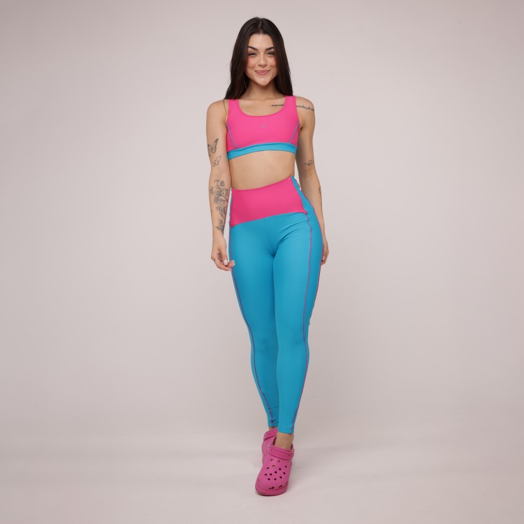 Legging Curve Duo Tela - Pink & Azul Malibu