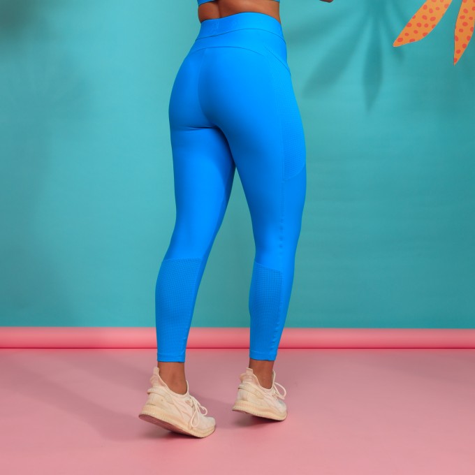 Legging Alongado com Bolso e Cós de Elástico Azul Malibu