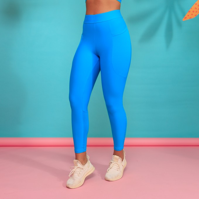 Legging Alongado com Bolso e Cós de Elástico Azul Malibu