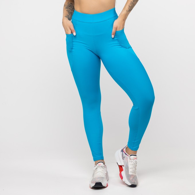 Legging com Bolso e Cós de Elástico - Azul Malibu