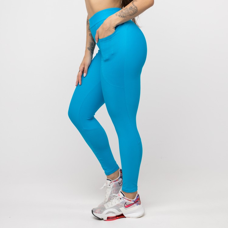 Legging com Bolso e Cós de Elástico - Azul Malibu