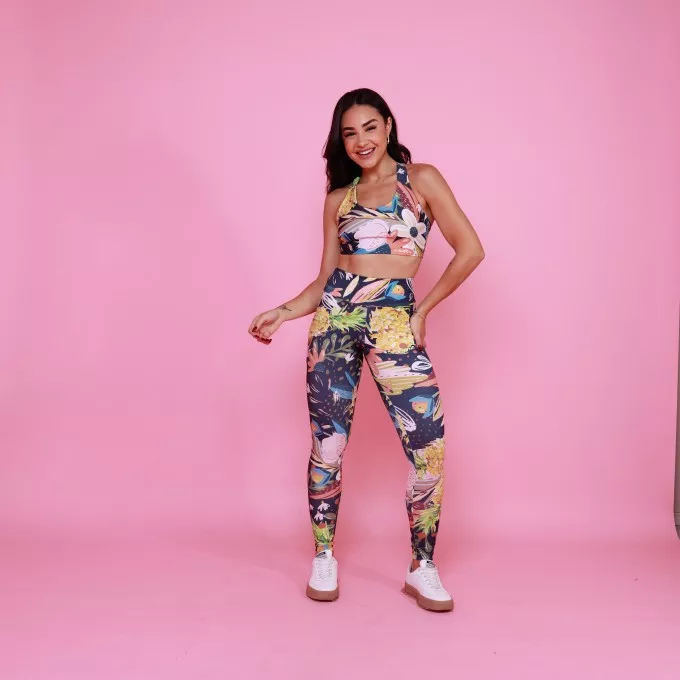 Conjunto Top Nadador Slim e Legging Básica Pineapple