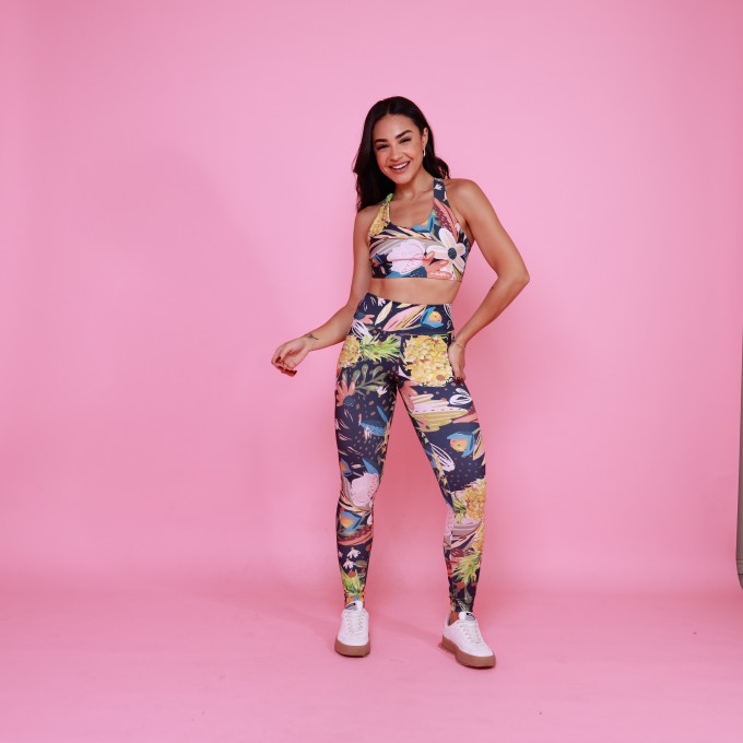 Conjunto Top Nadador Slim e Legging Básica Pineapple