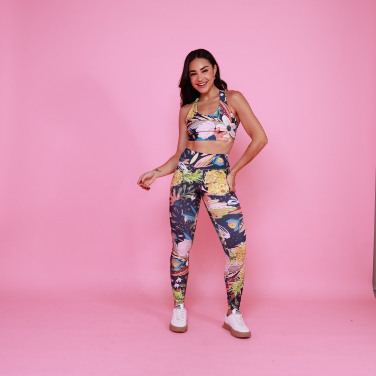 Conjunto Top Nadador Slim e Legging Básica Pineapple