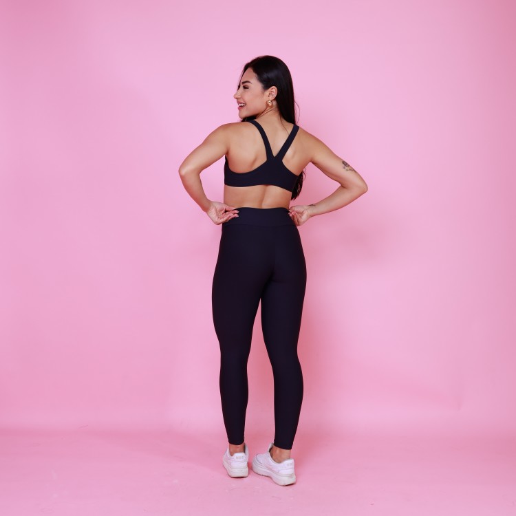 Conjunto Top Alça V & Legging Bolso Unilateral Tule