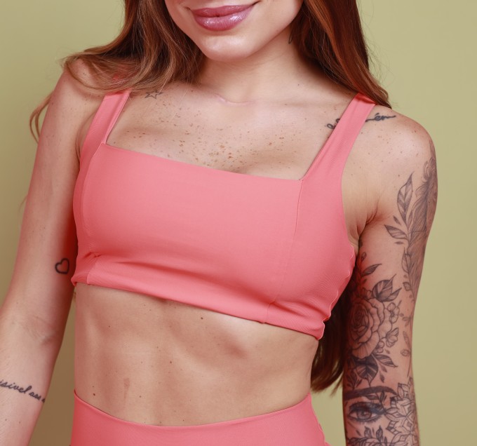 Top Camiseta Decote Quadrado - Coral