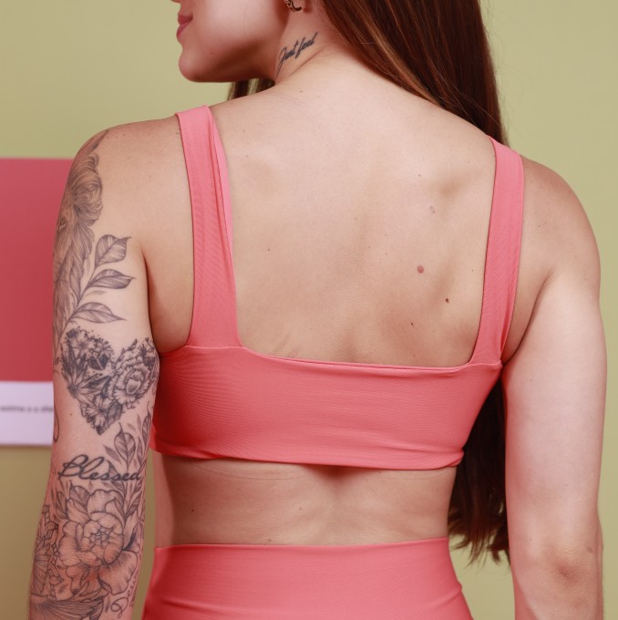 Top Camiseta Decote Quadrado - Coral