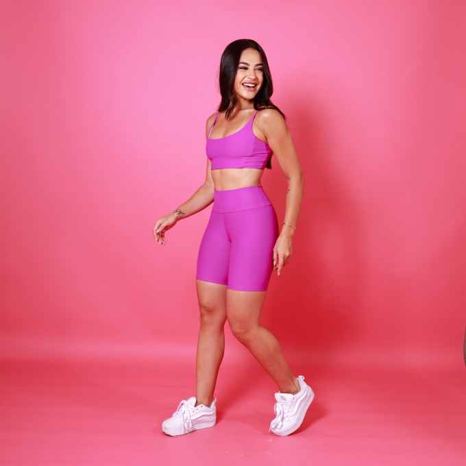 Conjunto Bermuda Bolso Unilateral & Top Costas Cut - Fucsia