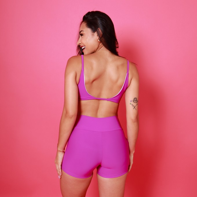 Conjunto Short Com Bolso & Topinho Barra Viés - Fucsia