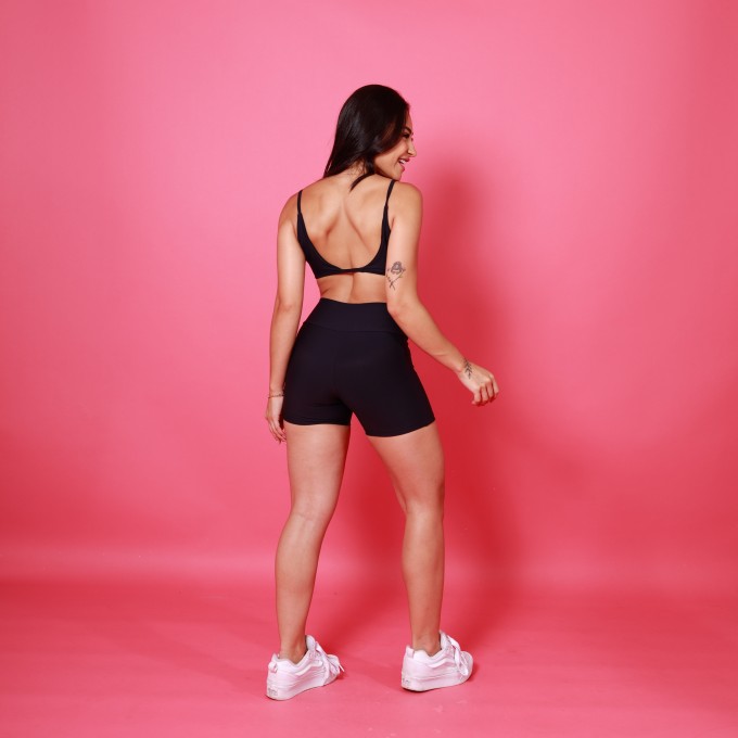 Conjunto Short Com Bolso & Topinho Barra Viés - Preto