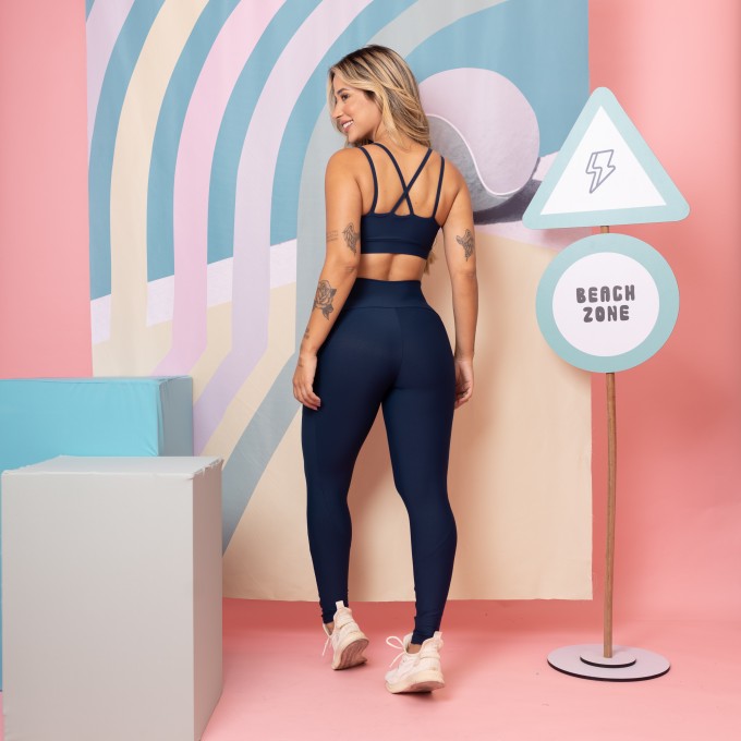 Legging Cós Infinito Com Bolso - Azul Marinho