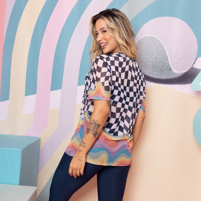 Camisão De Tule Estampado - Square Rainbow