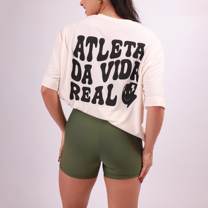 T-shirt Oversized Sport Atleta - Off White & Preto