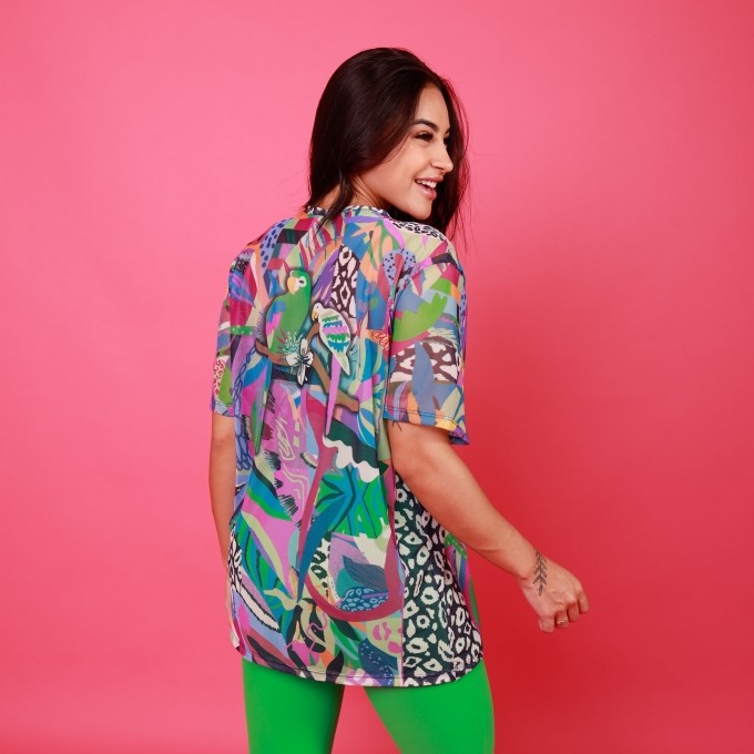 Camisão de Tule Estampado - Patch Tropic