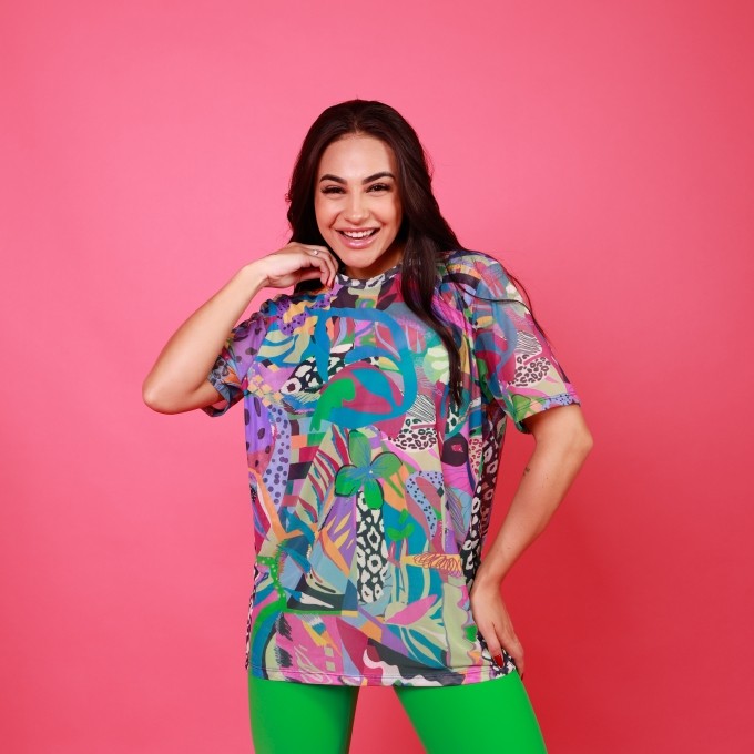 Camisão de Tule Estampado - Patch Tropic