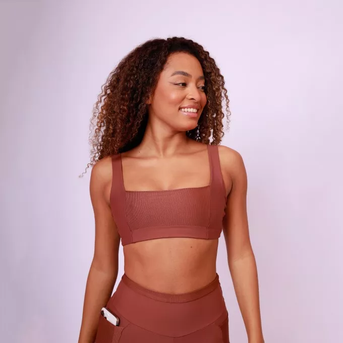 Top Camiseta Decote Quadrado Shine - Capuccino