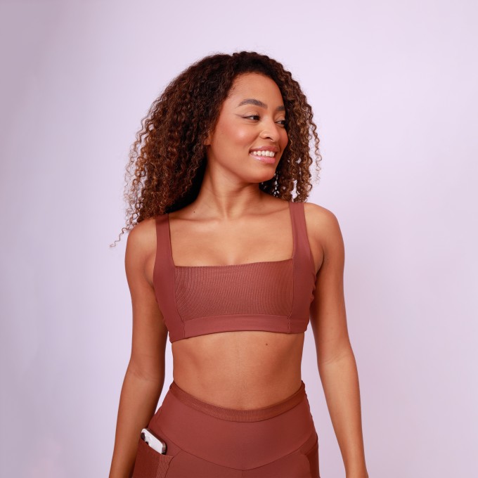 Top Camiseta Decote Quadrado Shine - Capuccino