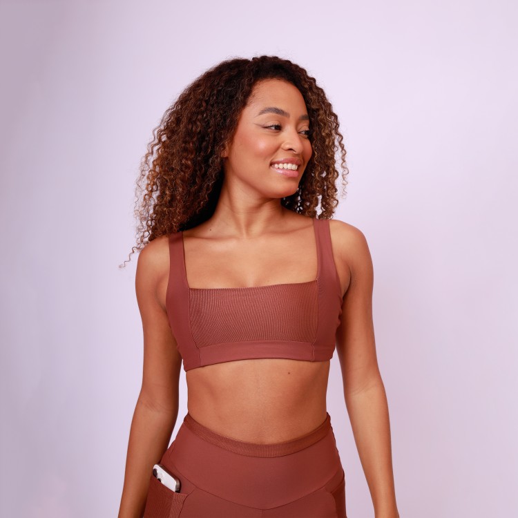 Top Camiseta Decote Quadrado Shine - Capuccino
