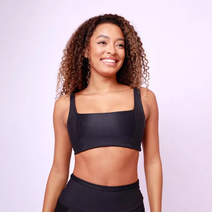 Top Camiseta Decote Quadrado Shine - Preto