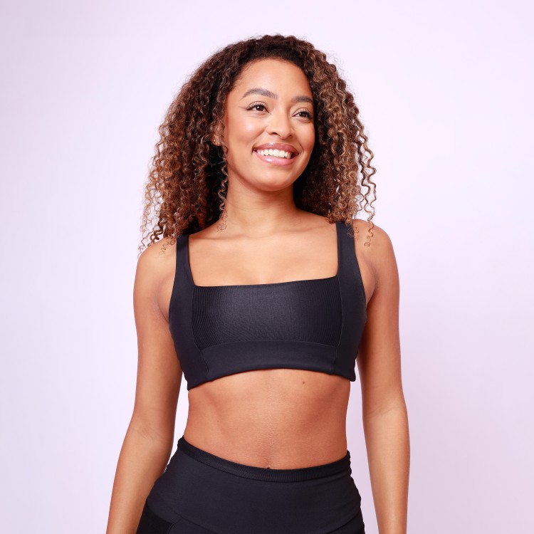 Top Camiseta Decote Quadrado Shine - Preto - Eletrika