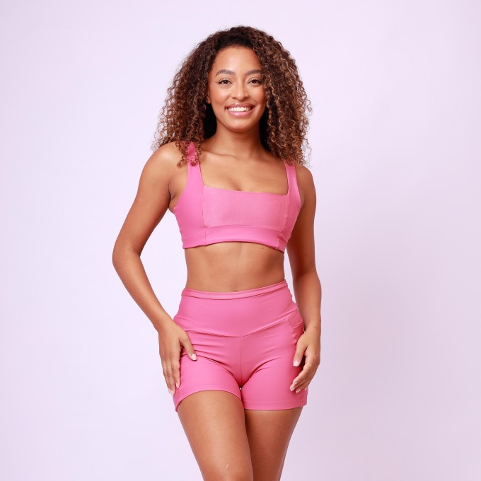 Top Camiseta Decote Quadrado - Rosa Chá