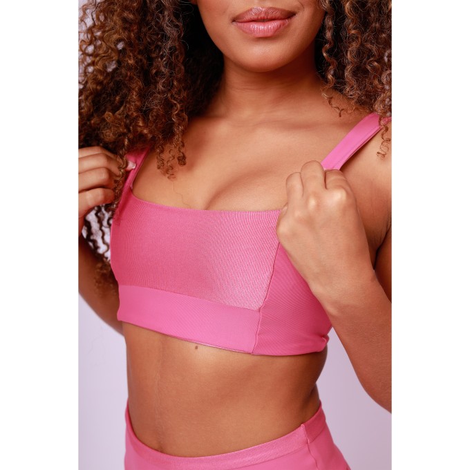 Top Camiseta Decote Quadrado - Rosa Chá