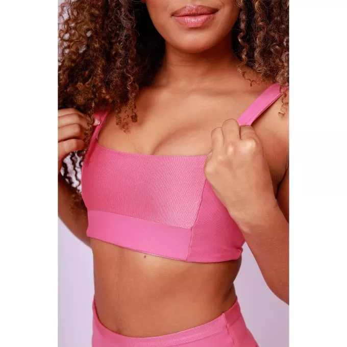 Top Camiseta Decote Quadrado - Rosa Chá