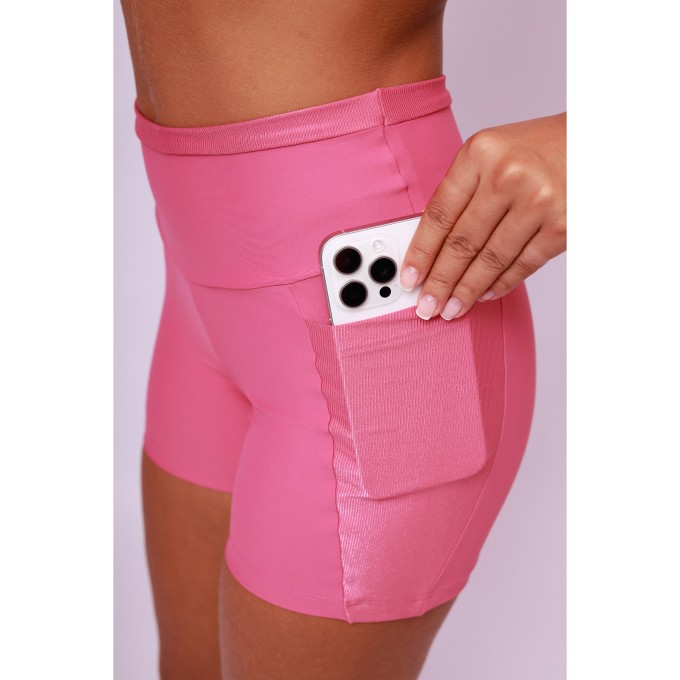 Short Com Bolso Recorte Shine - Rosa Chá