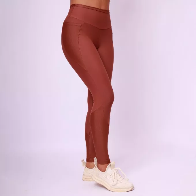 Legging Com Bolso Recorte Shine - Capuccino