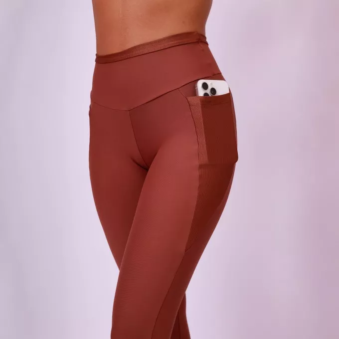Legging Com Bolso Recorte Shine - Capuccino