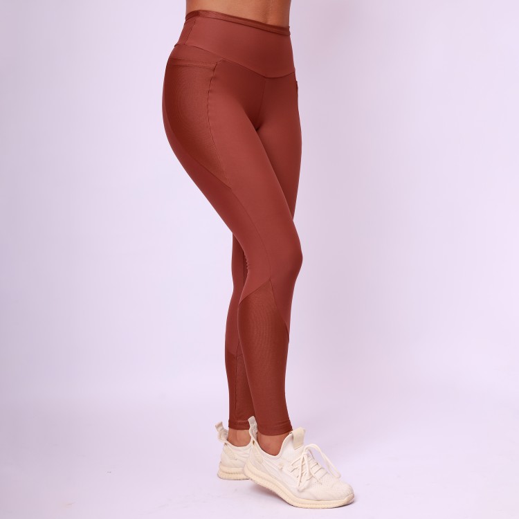 Legging Com Bolso Recorte Shine - Capuccino